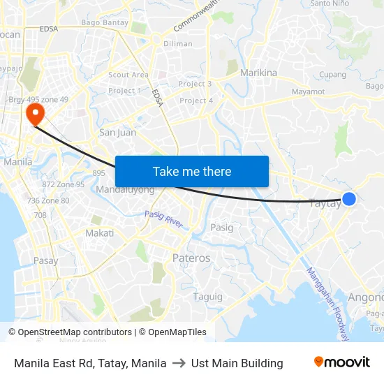 Manila East Rd, Tatay, Manila to Ust Main Building map