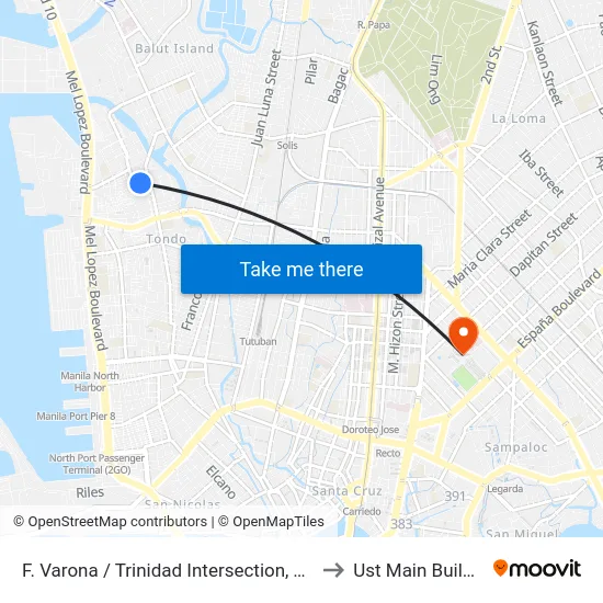 F. Varona / Trinidad Intersection, Tondo to Ust Main Building map