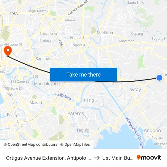 Ortigas Avenue Extension, Antipolo City, Manila to Ust Main Building map