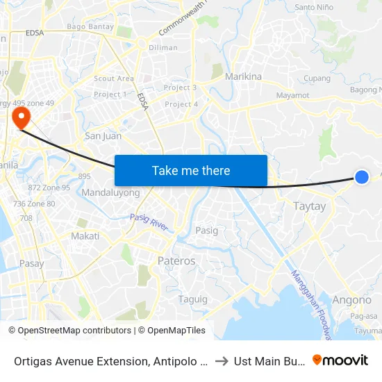 Ortigas Avenue Extension, Antipolo City, Manila to Ust Main Building map