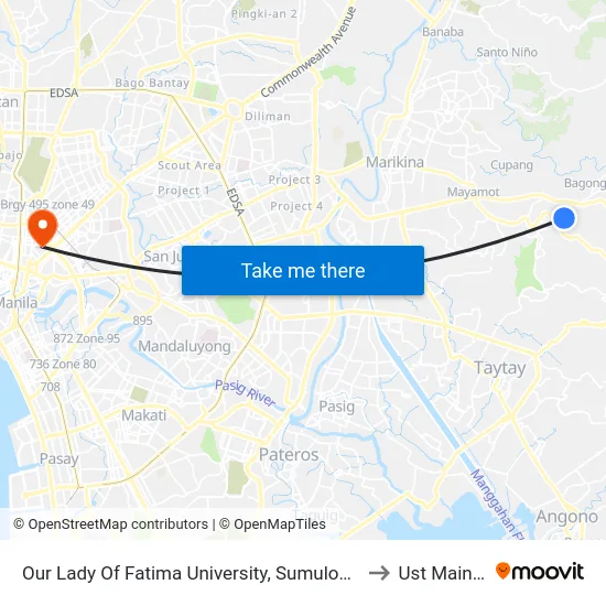 Our Lady Of Fatima University, Sumulong Hwy, Antipolo City, Manila to Ust Main Building map