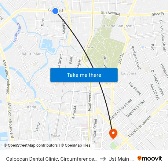 Caloocan Dental Clinic, Circumference Road 3, Caloocan City to Ust Main Building map