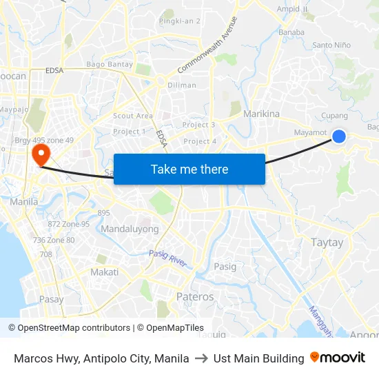 Marcos Hwy, Antipolo City, Manila to Ust Main Building map