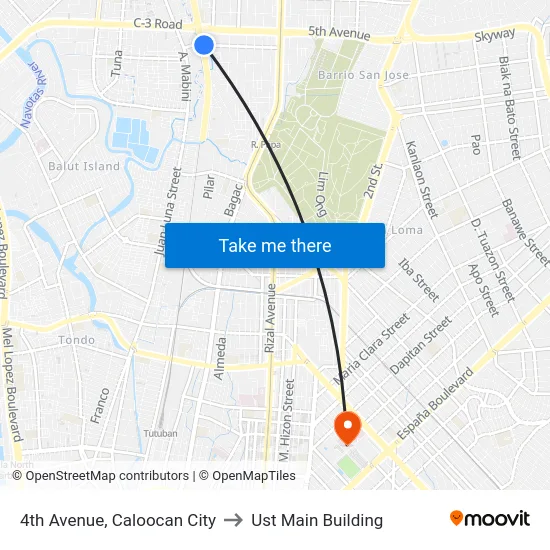4th Avenue, Caloocan City to Ust Main Building map