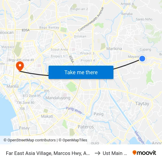 Far East Asia Village, Marcos Hwy, Antipolo City, Manila to Ust Main Building map