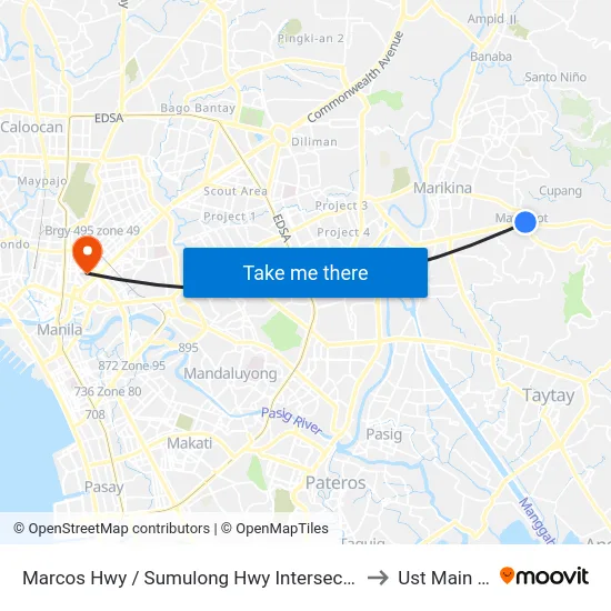 Marcos Hwy / Sumulong Hwy Intersection, Antipolo City, Manila to Ust Main Building map