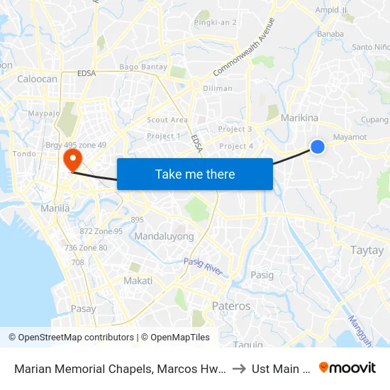 Marian Memorial Chapels, Marcos Hwy, Antipolo City, Manila to Ust Main Building map