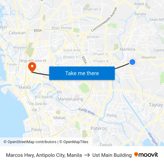 Marcos Hwy, Antipolo City, Manila to Ust Main Building map