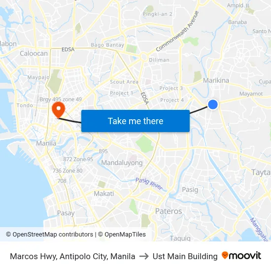 Marcos Hwy, Antipolo City, Manila to Ust Main Building map