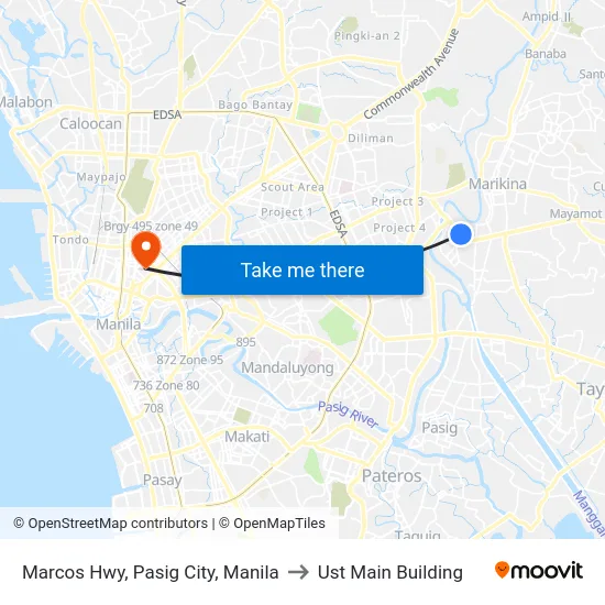 Marcos Hwy, Pasig City, Manila to Ust Main Building map
