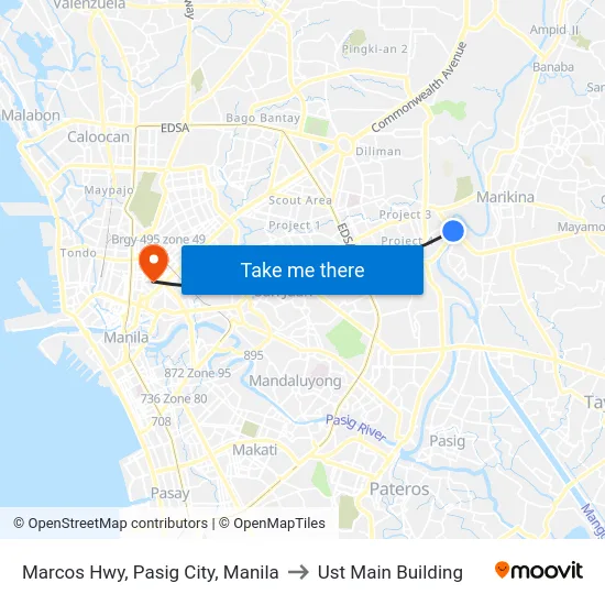Marcos Hwy, Pasig City, Manila to Ust Main Building map