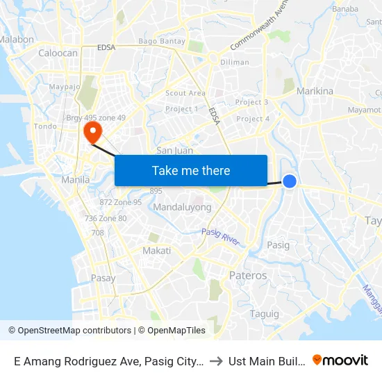 E Amang Rodriguez Ave, Pasig City, Manila to Ust Main Building map