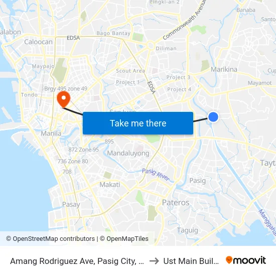 Amang Rodriguez Ave, Pasig City, Manila to Ust Main Building map