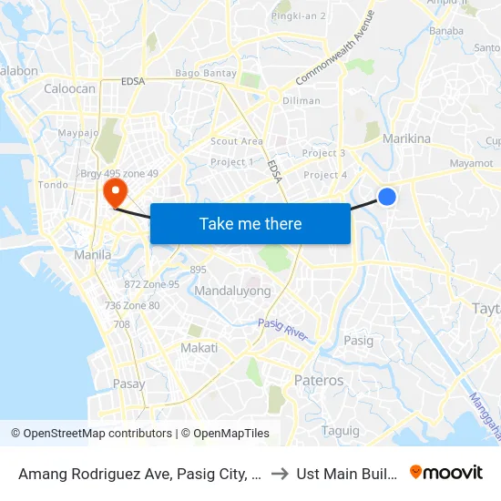 Amang Rodriguez Ave, Pasig City, Manila to Ust Main Building map