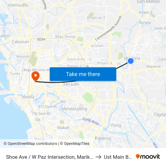 Shoe Ave / W Paz Intersection, Marikina City, Manila to Ust Main Building map