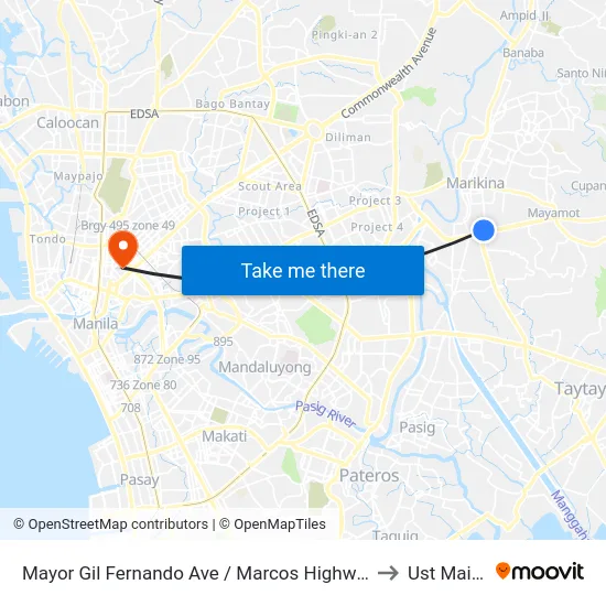 Mayor Gil Fernando Ave / Marcos Highway Intersection, Marikina City, Manila to Ust Main Building map
