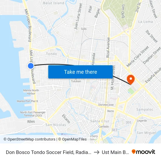 Don Bosco Tondo Soccer Field, Radial Road 10, Manila to Ust Main Building map