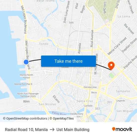 Radial Road 10, Manila to Ust Main Building map
