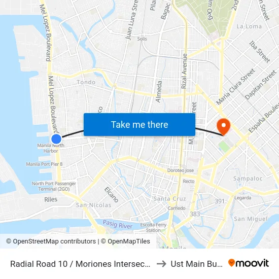 Radial Road 10 / Moriones Intersection, Manila to Ust Main Building map