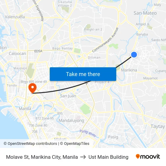 Molave St, Marikina City, Manila to Ust Main Building map