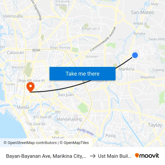 Bayan-Bayanan Ave, Marikina City, Manila to Ust Main Building map