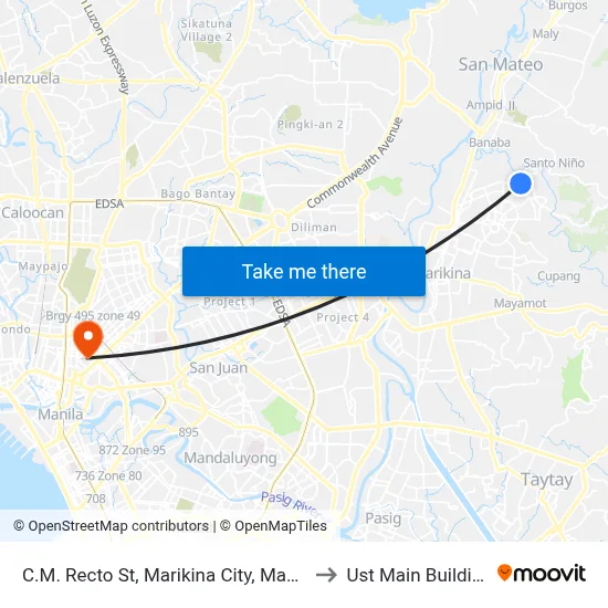 C.M. Recto St, Marikina City, Manila to Ust Main Building map