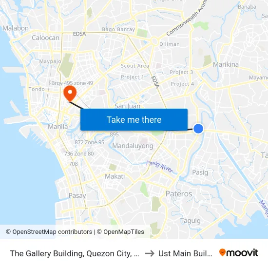 The Gallery Building, Quezon City, Manila to Ust Main Building map