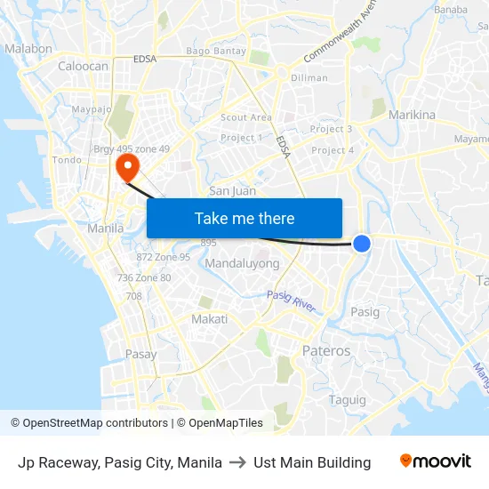 Jp Raceway, Pasig City, Manila to Ust Main Building map