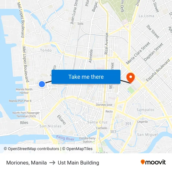 Moriones, Manila to Ust Main Building map