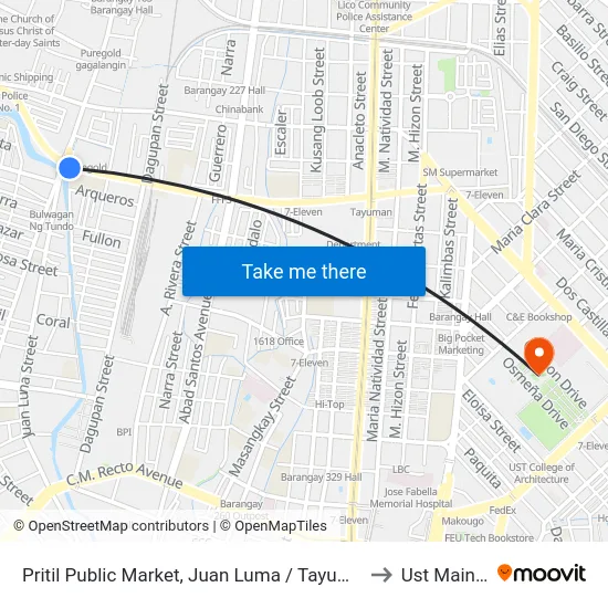 Pritil Public Market, Juan Luma / Tayuman Road Intersection, Manila to Ust Main Building map
