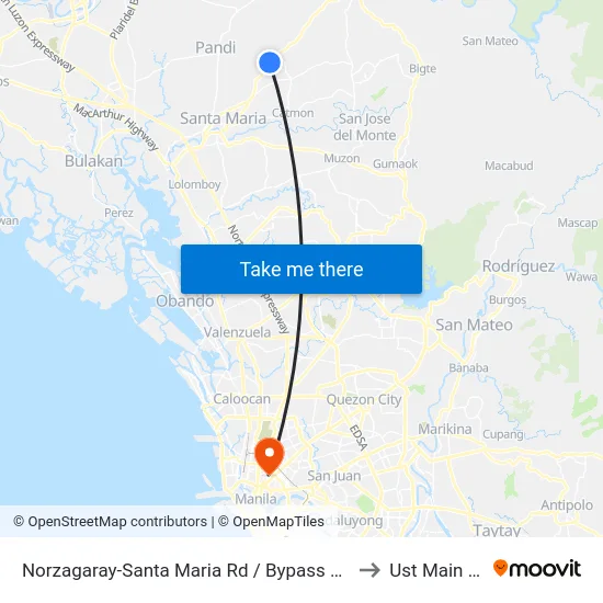 Norzagaray-Santa Maria Rd / Bypass Rd, Santa Maria, Manila to Ust Main Building map