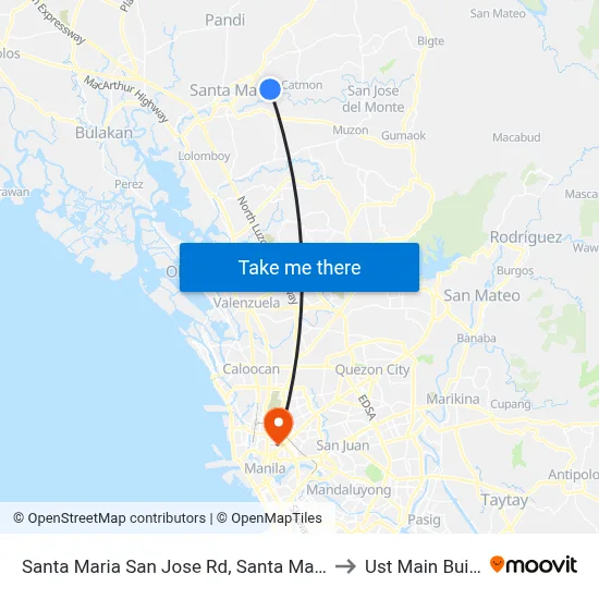 Santa Maria San Jose Rd, Santa Maria, Manila to Ust Main Building map