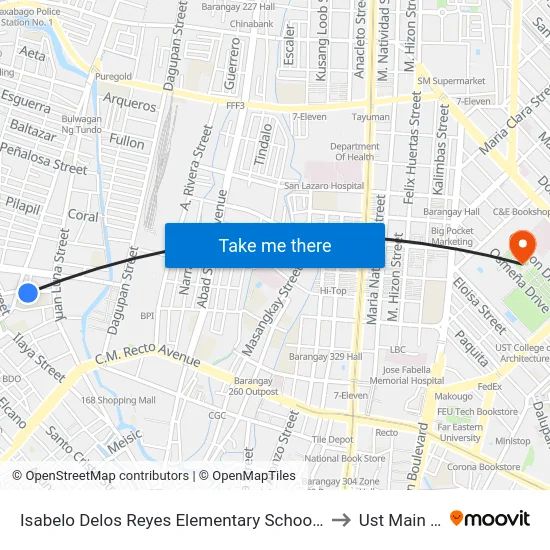 Isabelo Delos Reyes Elementary School, Nicolas Zamora, Manila to Ust Main Building map