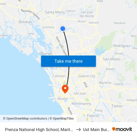 Prenza National High School, Marilao, Manila to Ust Main Building map