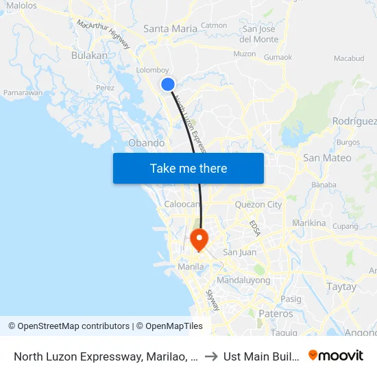 North Luzon Expressway, Marilao, Manila to Ust Main Building map
