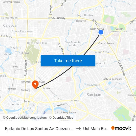 Epifanio De Los Santos Av, Quezon City, Manila to Ust Main Building map