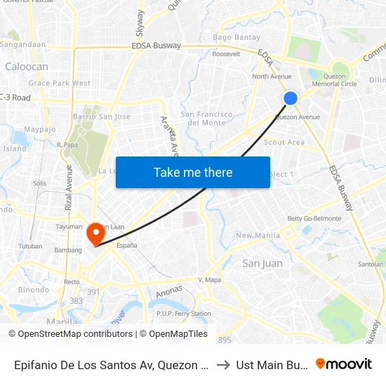 Epifanio De Los Santos Av, Quezon City, Manila to Ust Main Building map