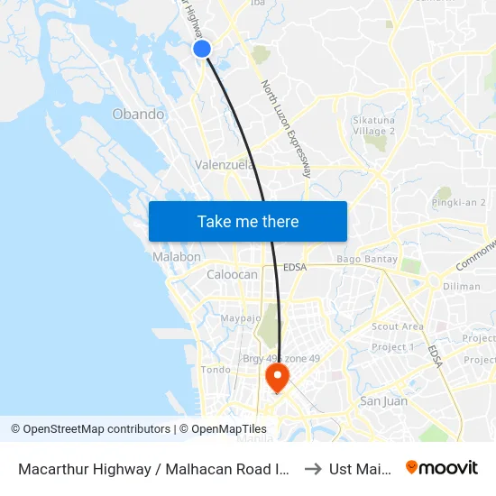 Macarthur Highway / Malhacan Road Intersection, City Of Meycauayan to Ust Main Building map