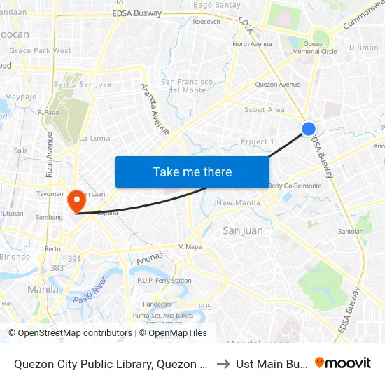 Quezon City Public Library, Quezon City, Maniila to Ust Main Building map