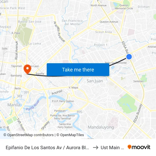 Epifanio De Los Santos Av / Aurora Blvd, Quezon City, Manila to Ust Main Building map