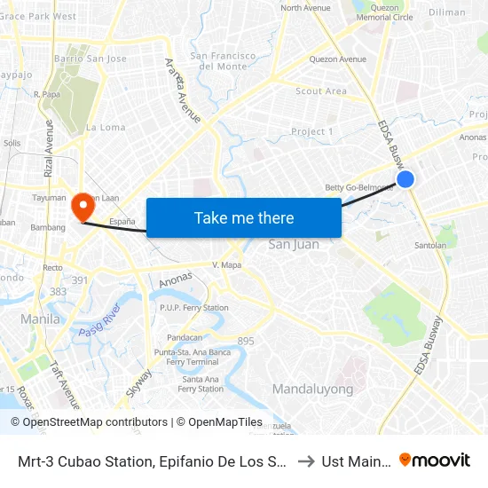 Mrt-3 Cubao Station, Epifanio De Los Santos Av, Quezon City, Manila to Ust Main Building map