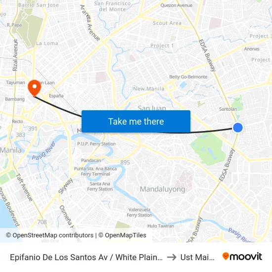 Epifanio De Los Santos Av / White Plains Av, Mandaluyong City, Manila to Ust Main Building map
