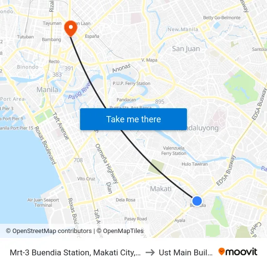Mrt-3 Buendia Station, Makati City, Manila to Ust Main Building map