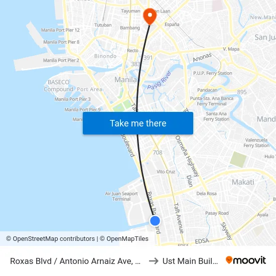 Roxas Blvd / Antonio Arnaiz Ave, Manila to Ust Main Building map
