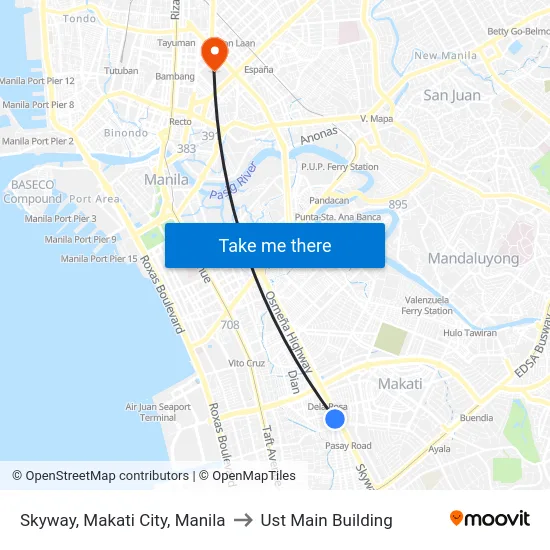 Skyway, Makati City, Manila to Ust Main Building map