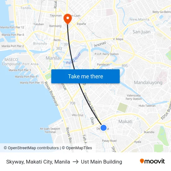 Skyway, Makati City, Manila to Ust Main Building map