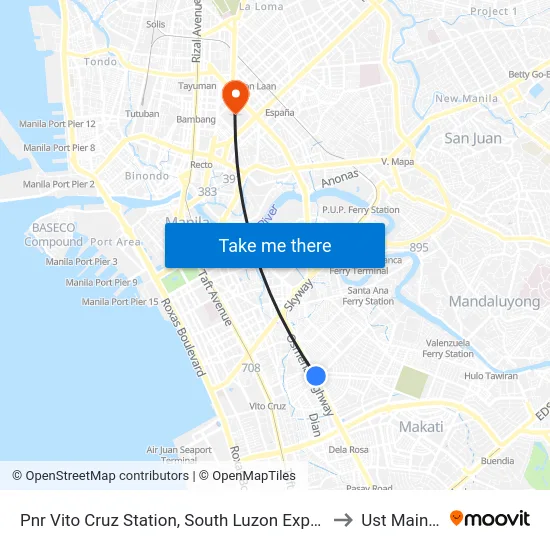 Pnr Vito Cruz Station, South Luzon Expressway, Makati City, Manila to Ust Main Building map