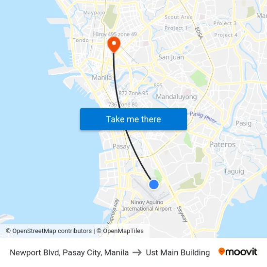 Newport Blvd, Pasay City, Manila to Ust Main Building map