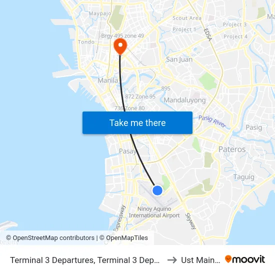 Terminal 3 Departures, Terminal 3 Departures Rd, Pasay City, Manila to Ust Main Building map