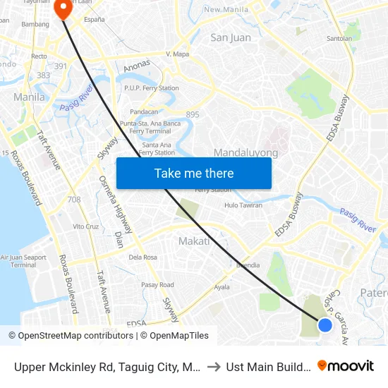 Upper Mckinley Rd, Taguig City, Manila to Ust Main Building map